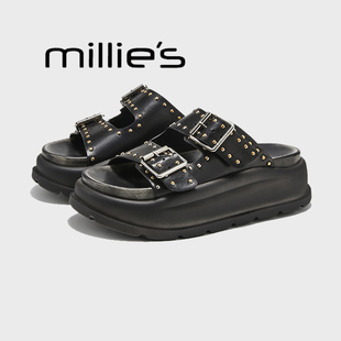 MILLIE'S/妙丽松糕厚底凉鞋新款舒适不累脚软底配裙子罗马鞋子
