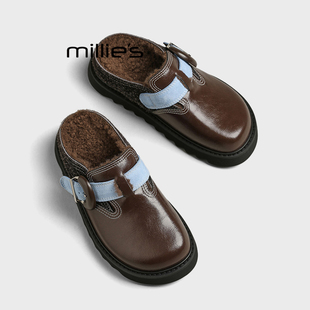 舒适一脚蹬外穿休闲包头半拖保暖博肯鞋 妙丽秋冬新款 女Z MILLIE