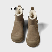 MILLIE 加绒加厚保暖厚底短靴棉鞋 妙丽毛绒雪地靴女冬季
