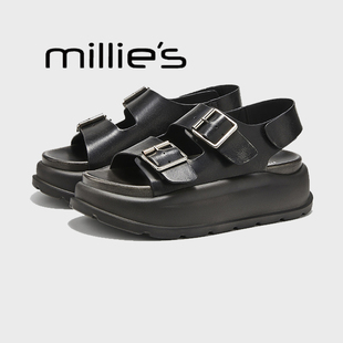 MILLIE'S/妙丽松糕厚底凉鞋新款舒适不累脚软底配裙子罗马鞋子