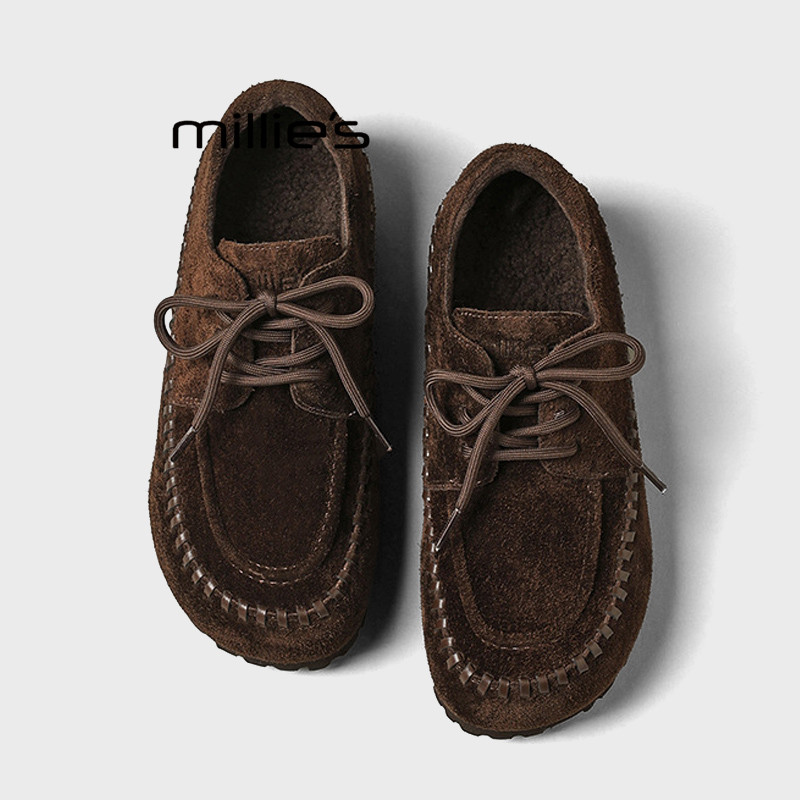 MILLIE'S/妙丽复古麂皮乐福鞋女平底单鞋老钱风勃肯鞋反绒皮雨鞋Z,女鞋,雨鞋,淘宝优惠券,粉丝福利购,淘宝优惠卷