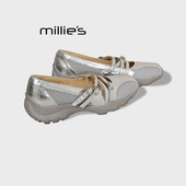MILLIE 透气网面交叉扣带休闲运动风单鞋 妙丽银色厚底玛丽珍鞋