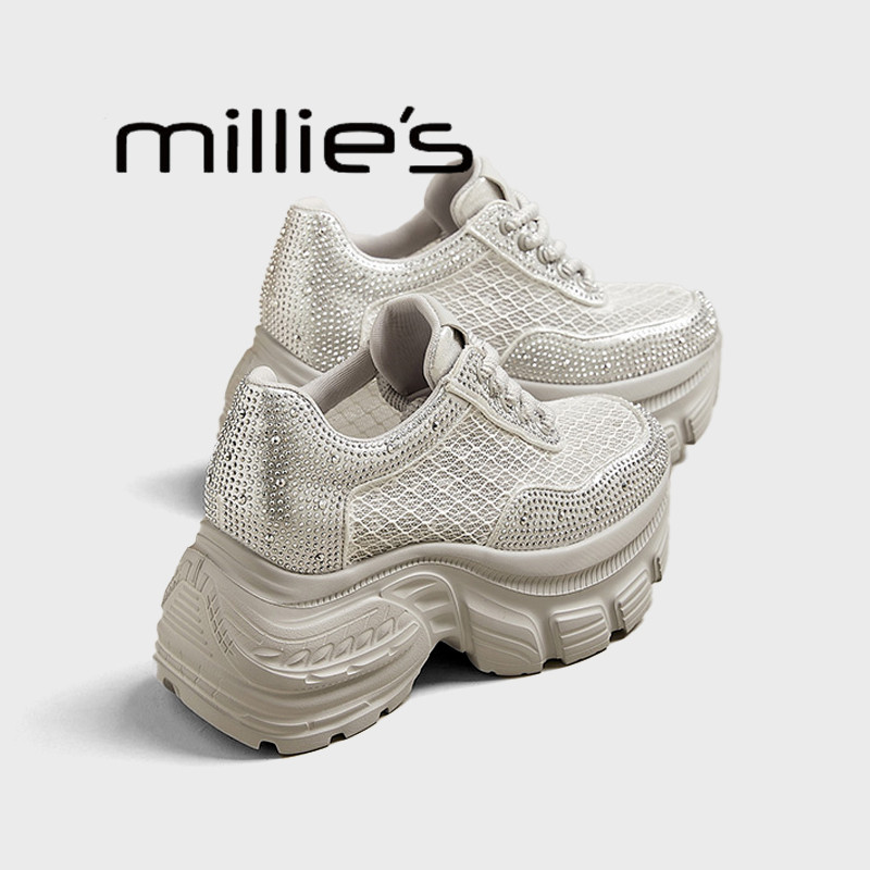 MILLIE'S/妙丽2026夏新款满天星厚底内增高薄款运动老爹鞋女