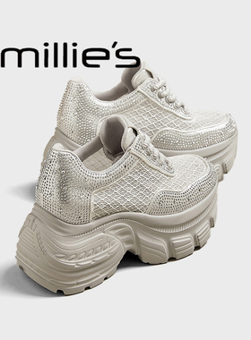 MILLIE'S/妙丽2025夏新款灰色满天星厚底内增高薄款运动老爹鞋女