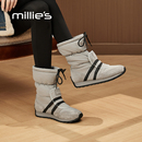 MILLIE'S/妙丽2025新款马丁靴女英伦风黑色超火内增高小个子女靴