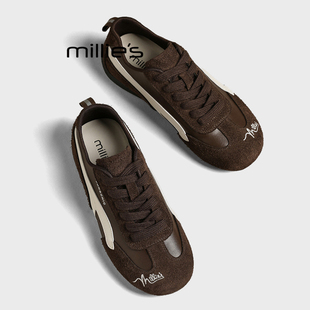款 妙丽冬季 真皮厚底德训鞋 女韩版 MILLIE 拼接阿甘休闲运动板鞋