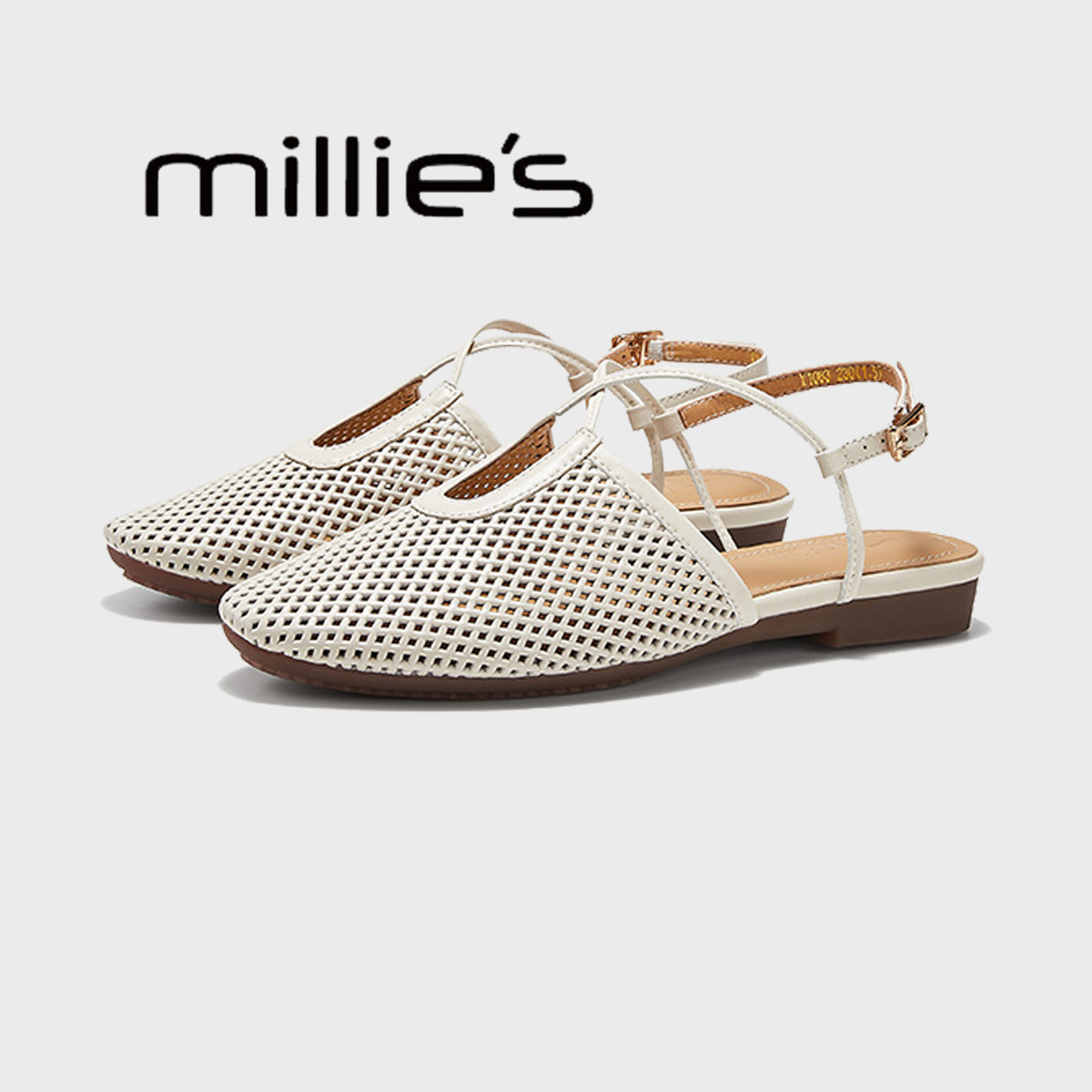 MILLIE'S/妙丽真皮编织包头凉鞋
