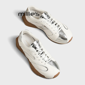 防滑厚底休闲运动鞋 MILLIE 女2026春季 新款 妙丽真皮拼色德训鞋