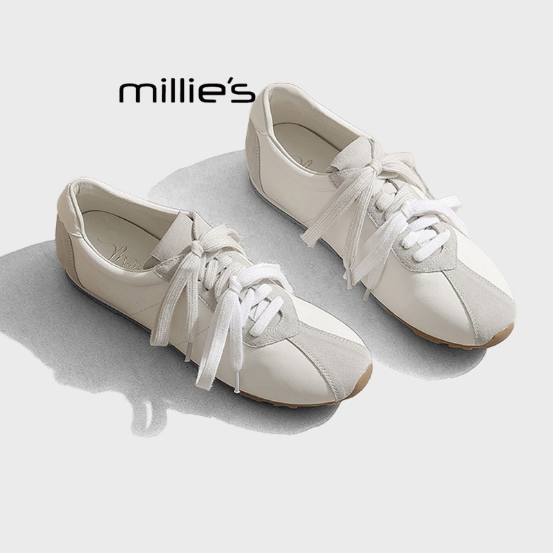 MILLIE'S/妙丽真皮拼色德训鞋女春季款软底休闲运动鞋不累脚单鞋Q