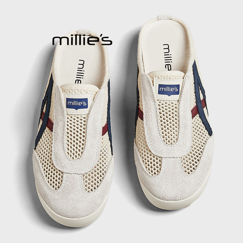 MILLIE'S/妙丽透气厚底半拖鞋女2026夏季网面一脚蹬外穿包头拖鞋Z