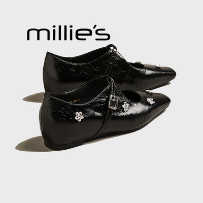 妙丽法式真皮雕花银色单鞋女