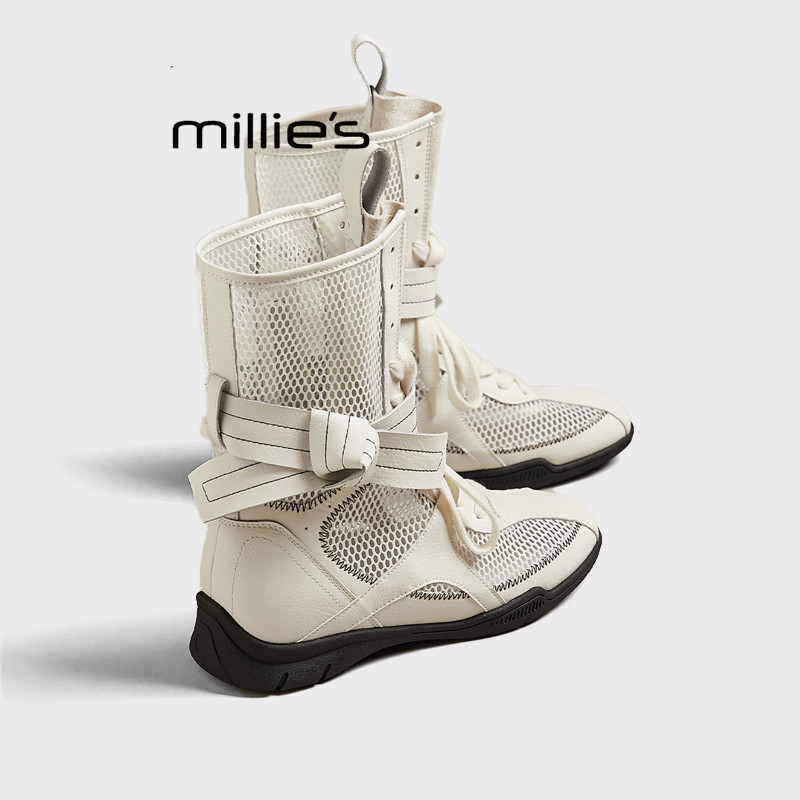 MILLIE'S/妙丽休闲网面凉靴女2025夏拳击猎鸭靴系带圆头百搭单靴,女鞋,沙滩鞋,淘宝优惠券,粉丝福利购,淘宝优惠卷