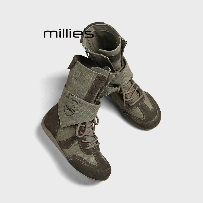 MILLIE'S/妙丽真皮复古马丁靴女