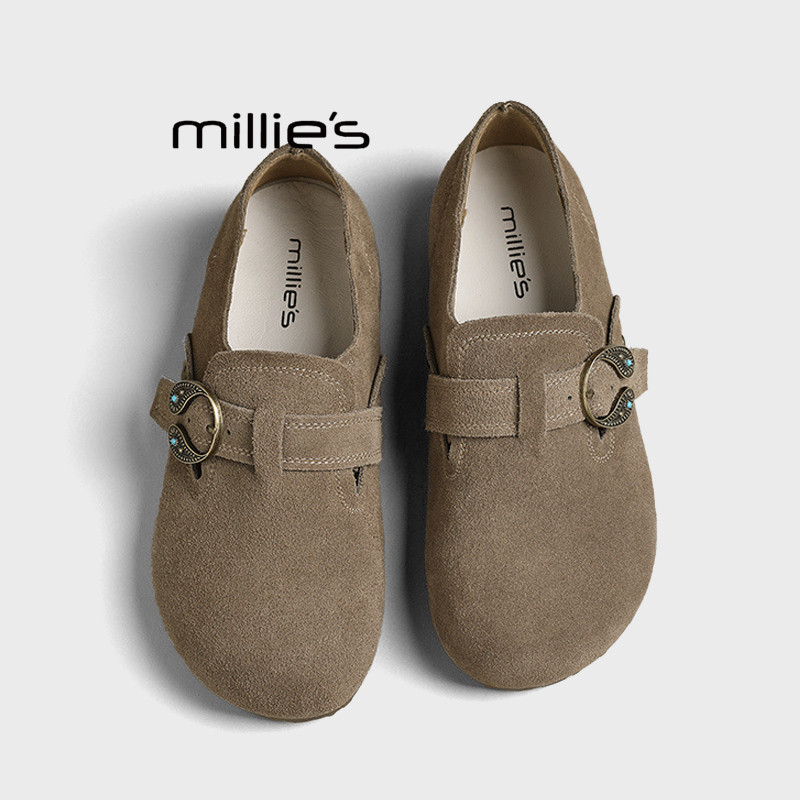MILLIE'S/妙丽真皮勃肯鞋女2026秋冬新款平底舒适百搭时尚单鞋Z