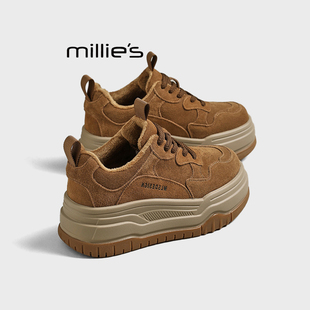 百搭休闲鞋 妙丽磨砂真皮松糕厚底加绒板鞋 新款 潮Z 女秋季 MILLIE