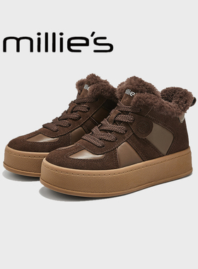 MILLIE'S/妙丽厚底加绒加厚德训鞋保暖复古棉板鞋百搭休闲板鞋女