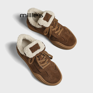 冬季 妙丽女鞋 加绒复古厚底板鞋 时尚 MILLIE 潮流拼色保暖休闲鞋