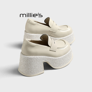 百搭单鞋 MILLIE 女气质小个子增高超高跟小皮鞋 妙丽厚底乐福鞋