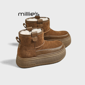 妙丽小个子松糕底真皮毛毛鞋 时尚 MILLIE 雪地靴女冬款 大棉短靴Z