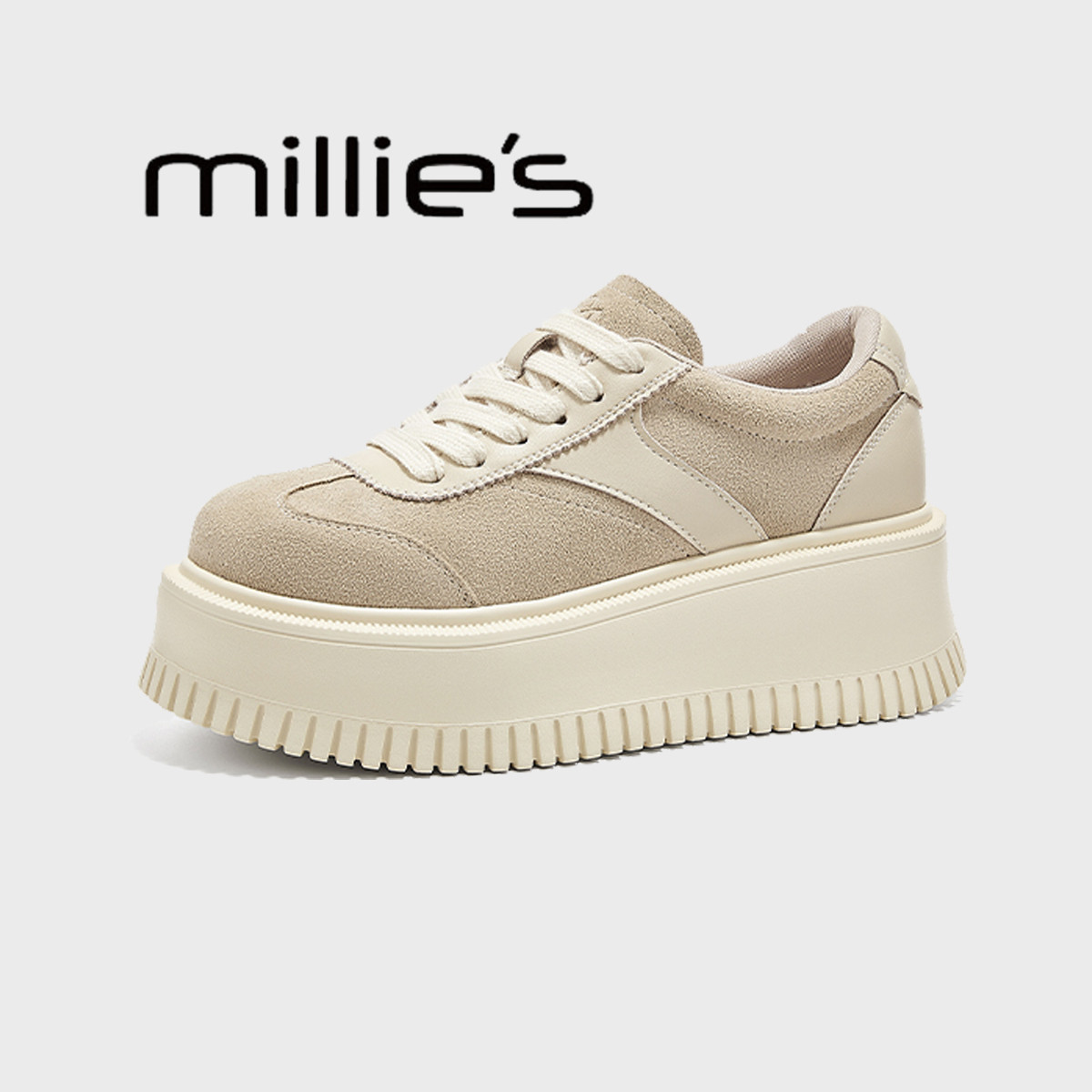 MILLIE'S/妙丽厚底板鞋女新款小个显高休闲鞋配阔腿裤松糕大头鞋