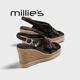 妙丽高跟凉鞋 女新款 MILLIE 夏厚底草编一字交叉带露趾坡跟凉鞋