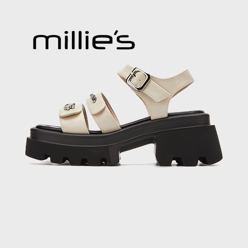 MILLIE'S/妙丽真皮松糕厚底凉鞋