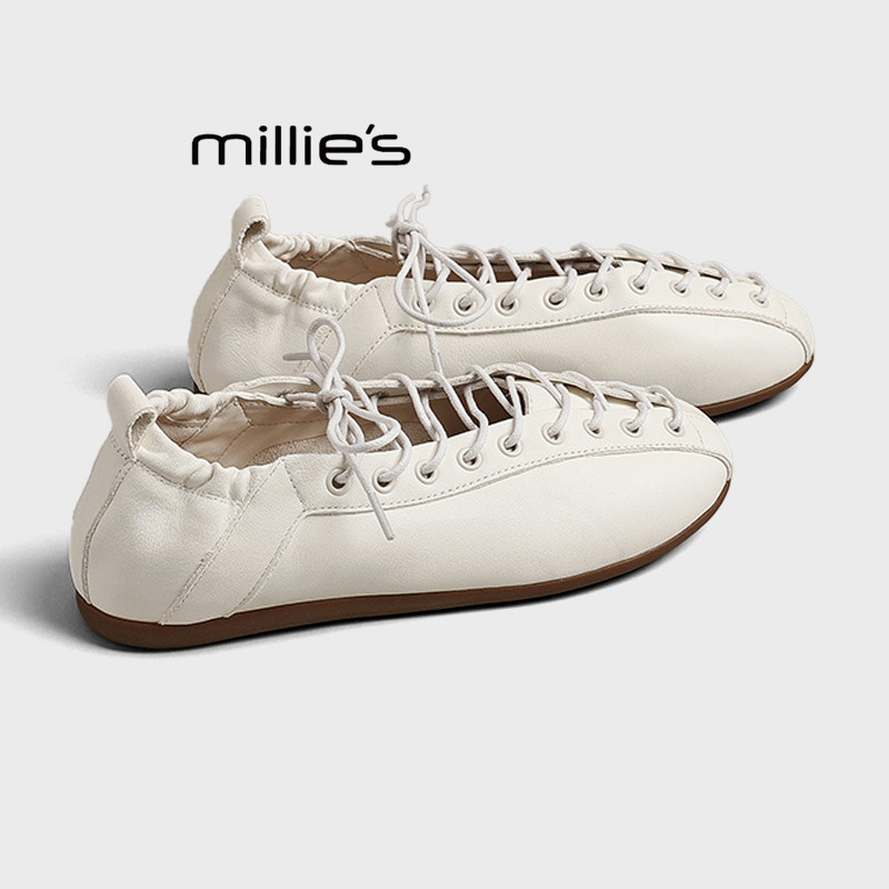 MILLIE'S/妙丽2026夏季法式交叉绑带软底芭蕾舞鞋复古平底单鞋女Z
