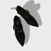 MILLIE 女粗跟尖头复古百搭高跟鞋 妙丽黑色优雅玛丽珍单鞋