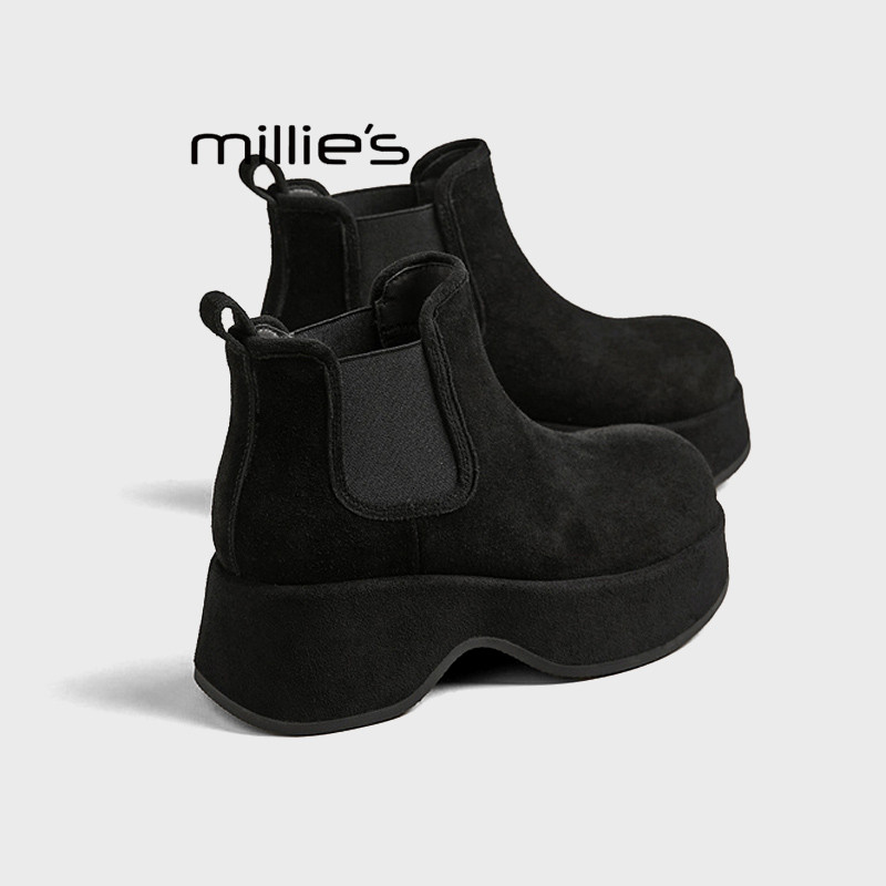 MILLIE'S/妙丽真皮厚底短靴女冬季新款增高软底不累脚加绒马丁靴Z