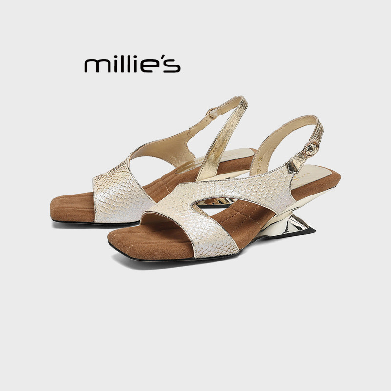 MILLIE'S/妙丽2026新款女鞋配裙子女人味方头一字扣凉鞋女小个子