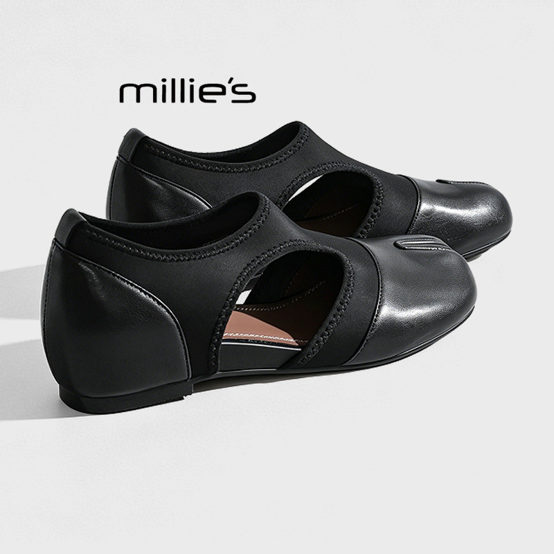 MILLIE'S/妙丽分趾丑萌浅口单鞋女2026夏款镂空猪蹄休闲玛丽珍鞋Z