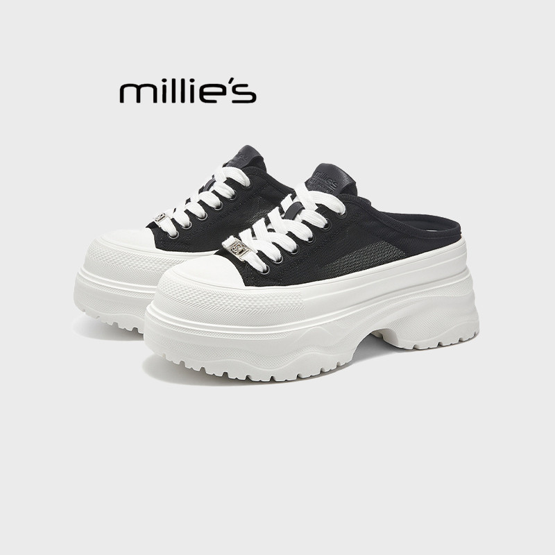 MILLIE'S/妙丽厚底松糕包头拖鞋女夏外穿2026真皮半拖增高单鞋
