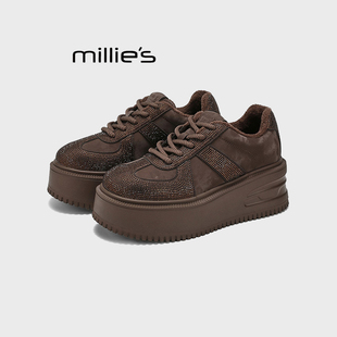 女增高舒适小众休闲鞋 MILLIE 百搭水钻厚底雨鞋 妙丽时尚 防滑Z
