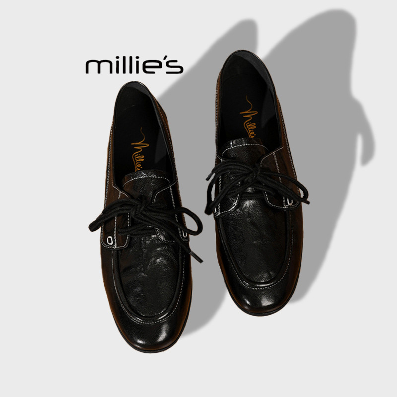 MILLIE'S/妙丽2026秋款英伦风粗跟复古厚底乐福鞋深口小皮鞋单鞋,女鞋,浅口单鞋,淘宝优惠券,粉丝福利购,淘宝优惠卷