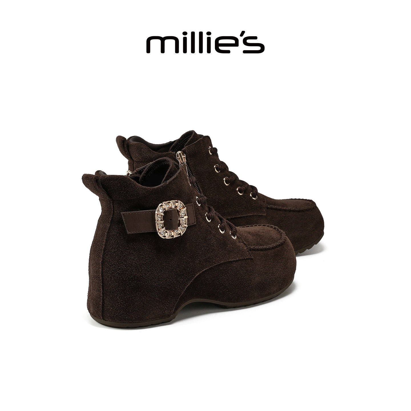 MILLIE'S/妙丽水钻扣内增高短靴