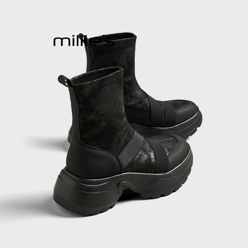 MILLIE'S/妙丽真皮厚底马丁靴