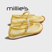 女珍珠搭扣镂空休闲女鞋 妙丽 防滑 网面透气乐福鞋 渔夫鞋 夏季 新款