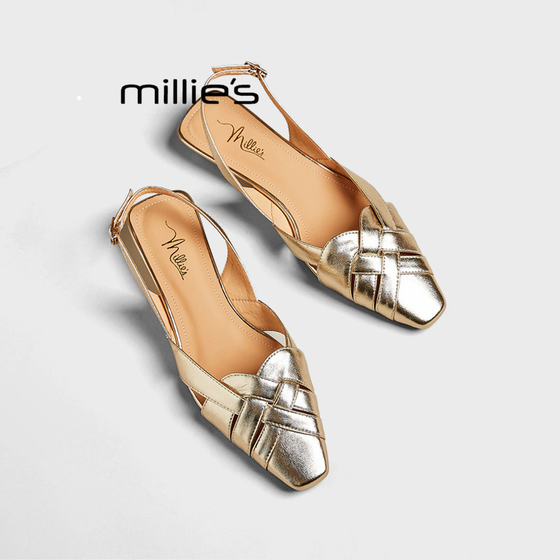 MILLIE'S/妙丽优雅高级感平底凉拖真皮通勤凉鞋女夏外穿2026新款