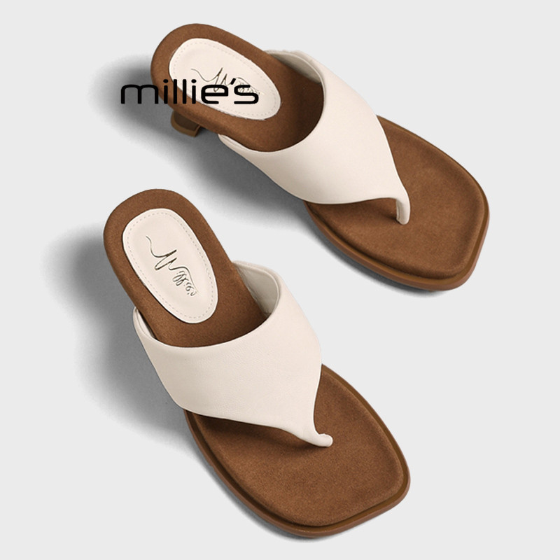 MILLIE'S/妙丽绝美凉拖鞋2026夏季新款方头粗跟百搭露趾人字拖鞋Z