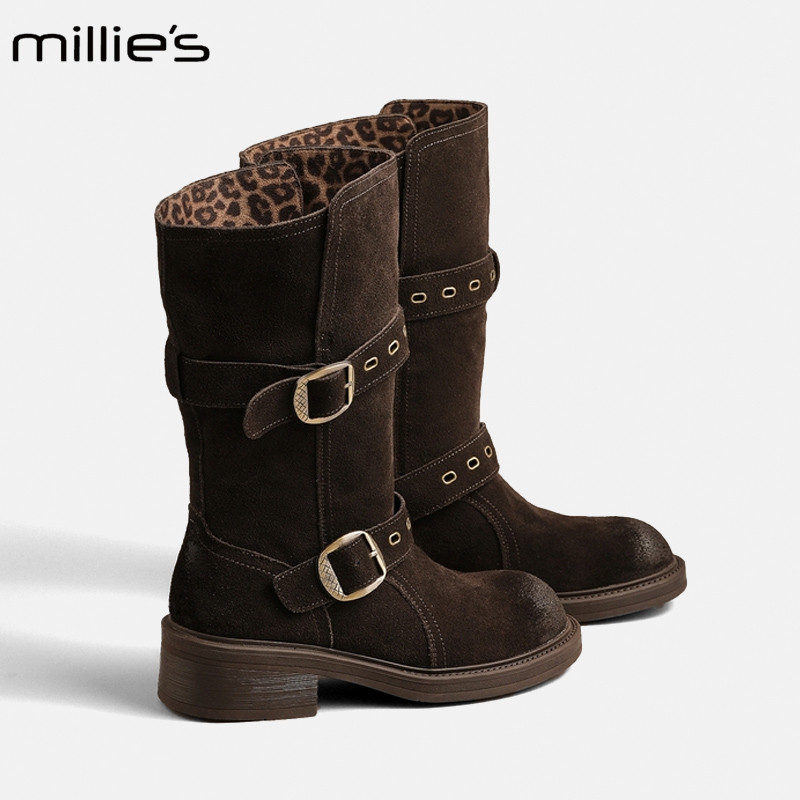 MILLIE'S/妙丽加绒两穿骑士靴