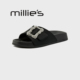 妙丽2026新款 百搭圆头拖鞋 MILLIE 时尚 黑银中跟外穿露趾凉拖夏