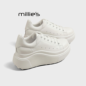 MILLIE 白色防水靴子百搭增高休闲面包鞋 妙丽厚底女2026春季