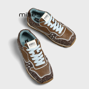 女秋季 妙丽复古苹果头德训鞋 新款 绒皮阿甘鞋 MILLIE 休闲运动鞋