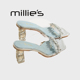MILLIE 百搭简约高级感休闲凉鞋 妙丽方头粗跟亮面水钻拼接个性