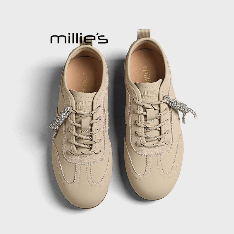 MILLIE'S/妙丽休闲平底单鞋女款2026新款秋季真皮内增高软底皮鞋
