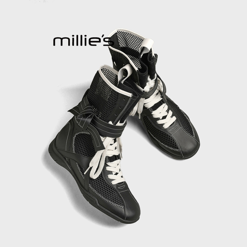 MILLIE'S/妙丽小个子内增高猎鸭靴女2026秋季网靴拳击靴马丁短靴Z