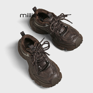 炸街休闲运动鞋 MILLIE 加绒厚底超火小个子增高老爹鞋 妙丽冬季