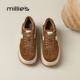 MILLIE 少女Q 女咖色百搭增高磨砂皮休闲鞋 妙丽复古厚底板鞋