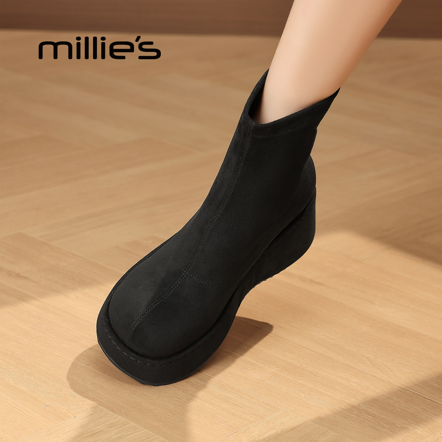 MILLIE'S/妙丽厚底小个子弹力靴