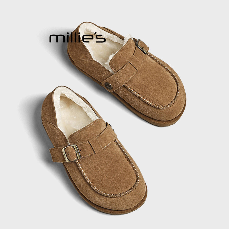 MILLIE'S/妙丽勃肯鞋女复古冬季款一脚蹬豆豆鞋丑萌加绒保暖棉鞋Q,女鞋,乐福鞋（豆豆鞋）,淘宝优惠券,粉丝福利购,淘宝优惠卷